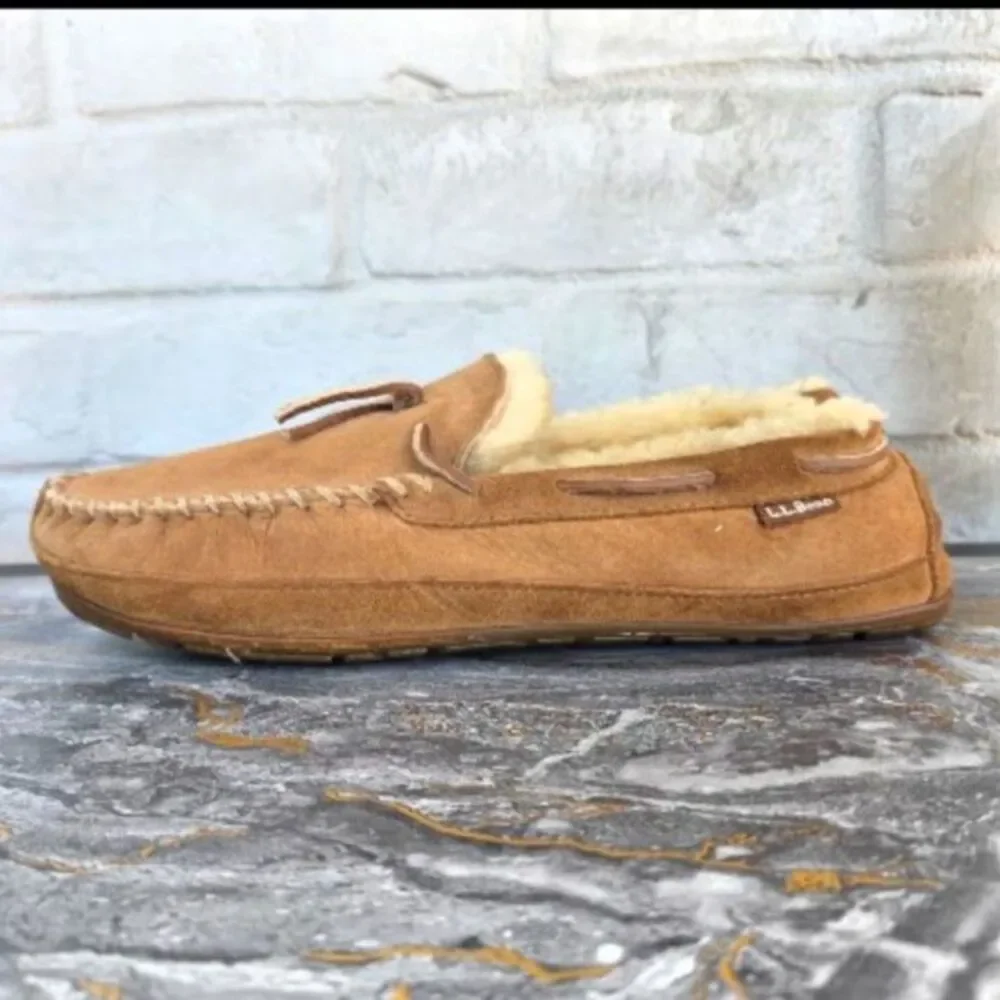 L.L.Bean Wicked Good Moccasin Slippers Sheepskin Shearling Brown Men's 12 M